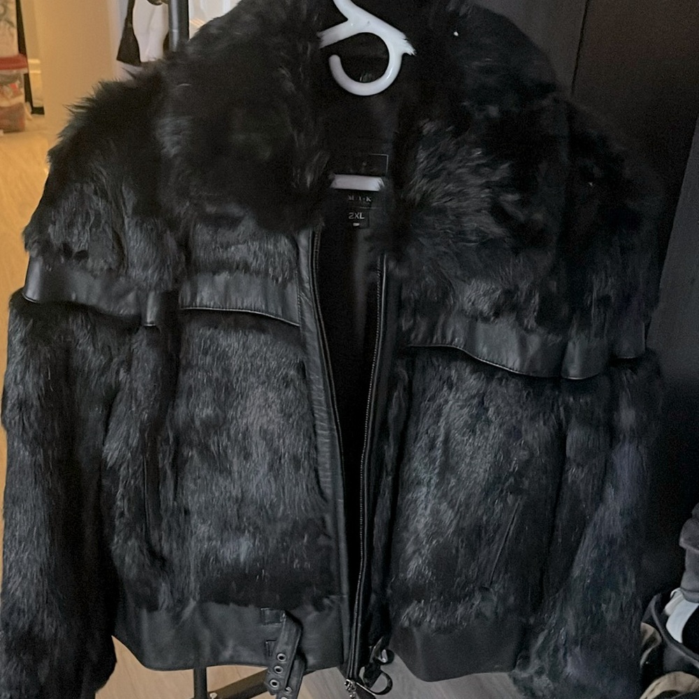Black fur and leather jacket